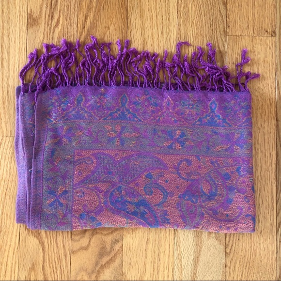Purple Pattern Fringe Scarf - Picture 2 of 5
